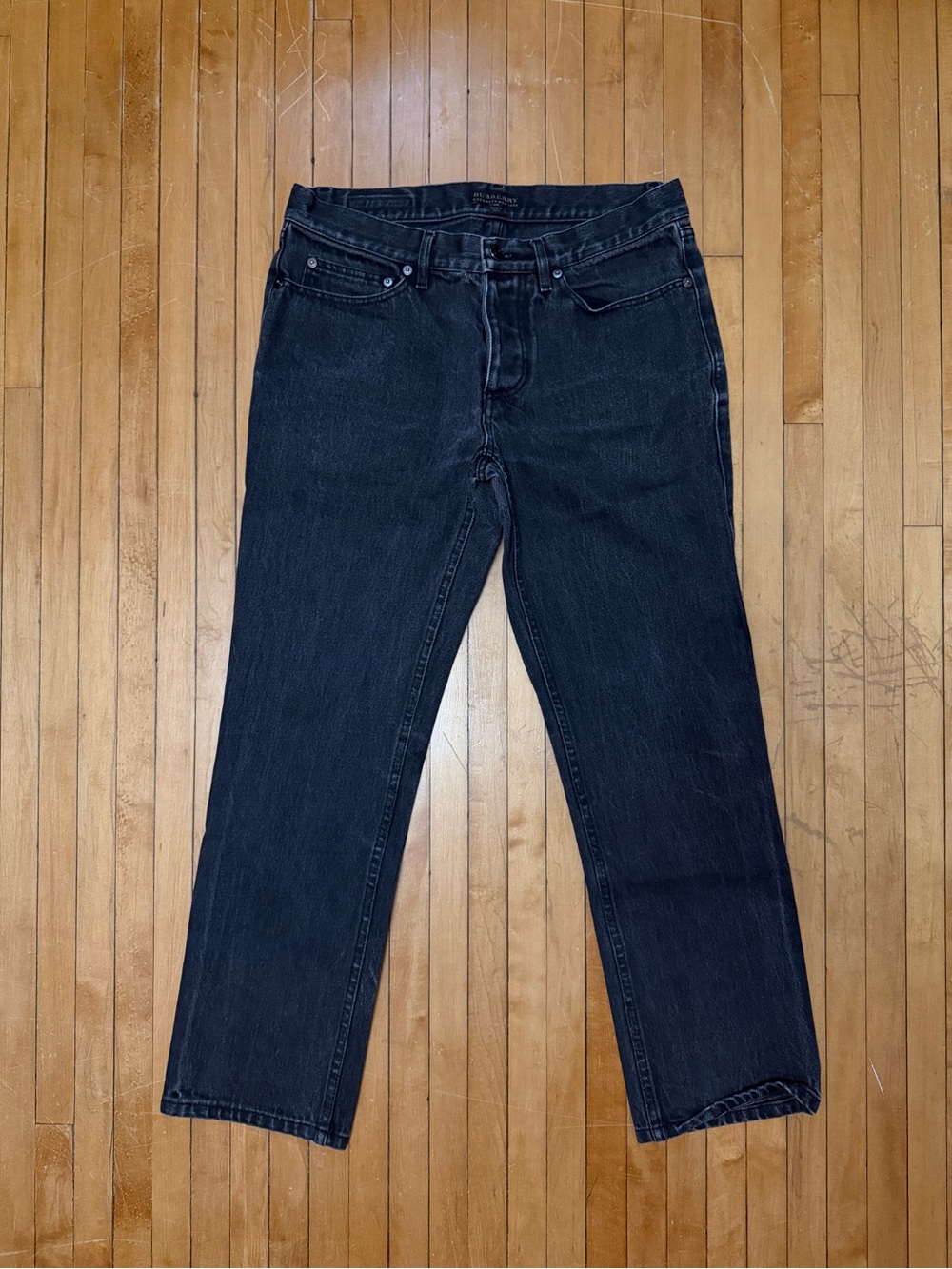 Burberry Men's Faded Black Button Fly Straight Leg Jeans Sz. 48 (US 32x26.5)